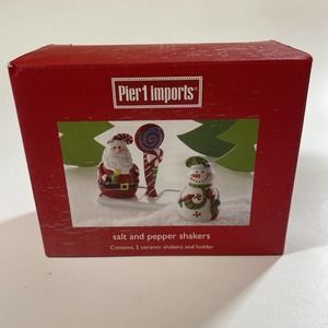 Pier 1 Imports Salt and Pepper Shakers Snowman Santa NIB Christmas Holiday Decor